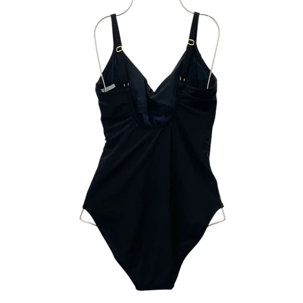 NWT Beyond Control Black One Piece Swimsuit Wrap Tie Grommet Detail Size 10